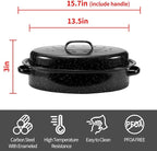 Granite Roasting Pan, Medium 15.7” Enameled Roasting Pan with Domed Lid. Oval Turkey Roaster Pot, Broiler Pan Great for Small Turkey, Chicken, Ham, Dishwasher Safe Fit for Roast Bird by Kendane