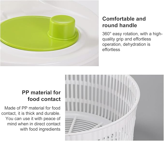 Salad Spinner,Vegetables Fruits Wash Bowl Large Capacity BPA Free Double Layer Detachable Manual Lettuce Spinner,Fruit and Vegetable Washer,Spin and Dry Salad Greens (Green)