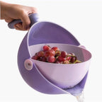 2-1 Kitchen Colander Rotating Washing Basket with Handle -home & kitchen Food Strainers and Colanders-Pasta Strainer-fruit and vegetable washing bowl-kitchen must haves (Lilac Purple)