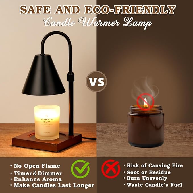 Modern Candle Warmer Lamp with Timer, Dimmable Candle Lamp Warmer, Men Women Christmas Birthday Gifts, Black Candle Warmer, Adjustable Candle Light Warmer, Cozy Living Room Bedroom Home Decor