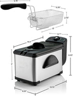 OVENTE Electric Deep Fryer 2 Liter Capacity, 1500 Watt Lid with Viewing Window and Odor Filter, Adjustable Temperature, Removable Frying Basket and Easy to Clean Stainless Steel Body, Silver FDM2201BR