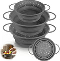 3 Pack Collapsible Colander with Strainer Bowl Set, 11 & 13 In BPA-Free Silicone Colanders for Kitchen, Heat-Resistant Space-Saving Strainer Dishwasher Safe Baskets for Vegetable Fruits(Grey)