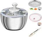 Large Salad Spinner with Storage Lid，5.29QT Stainless Steel Spin Dry Salad Greens Fruit Washing Bowl with Strainer Vegetable Cleaner washer Lettuce Spinner with slicer and julienne cutter