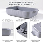 Yachi Ceramic Casserole Dishes for Oven Set of 3 Pcs Rectangular Bakeware Set with Handle for Steak Beef Baking Pan Roast Chicken spaghetti Lasagna Pan vegetables Microwave Oven and Dishwasher Safe Gray (14.8''/12.7''/9.8'')