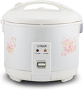 Tiger JNP-1800-LF 10 Cup Capacity White Rice Cooker with Non-Stick Inner Pot, Retractable Power Cord, and Keep Warm up to 12 hours (Flower)