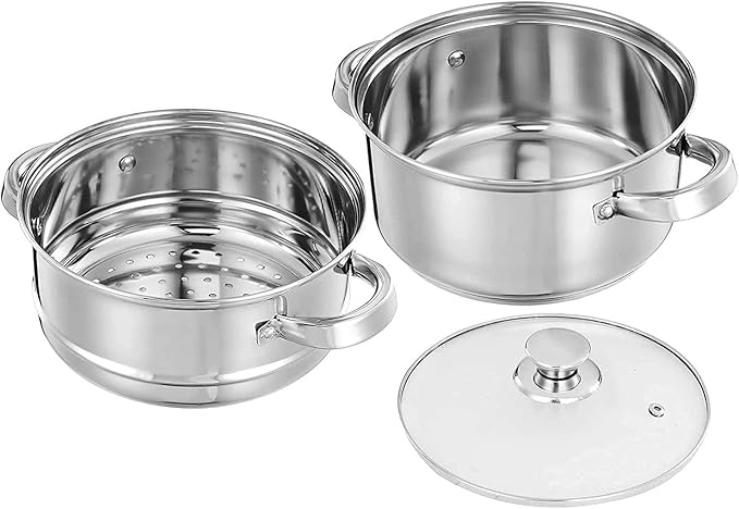 3.0 Quart Steamer Pot for Cooking, 2-tier Steam Pots with Lid for Cooking Vegetables, Seafood, Soups, Food and Pasta