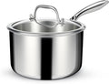 EWFEN 3 Ply Stainless Steel Saucepan with Lid, 3 Quart Multipurpose Cooking Pot, Stay-Cool Handle, Induction Oven Dishwasher Safe, 3 QT