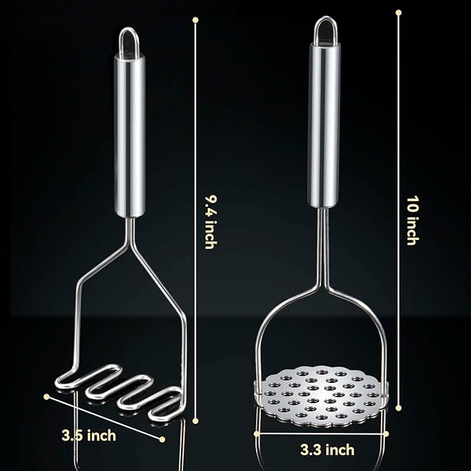 2 Pcs Potato Smasher, Mashed Potato Masher, Stainless Steel Masher Kitchen Tool for Avocado, Bean, Fruit, Vegetables, Food