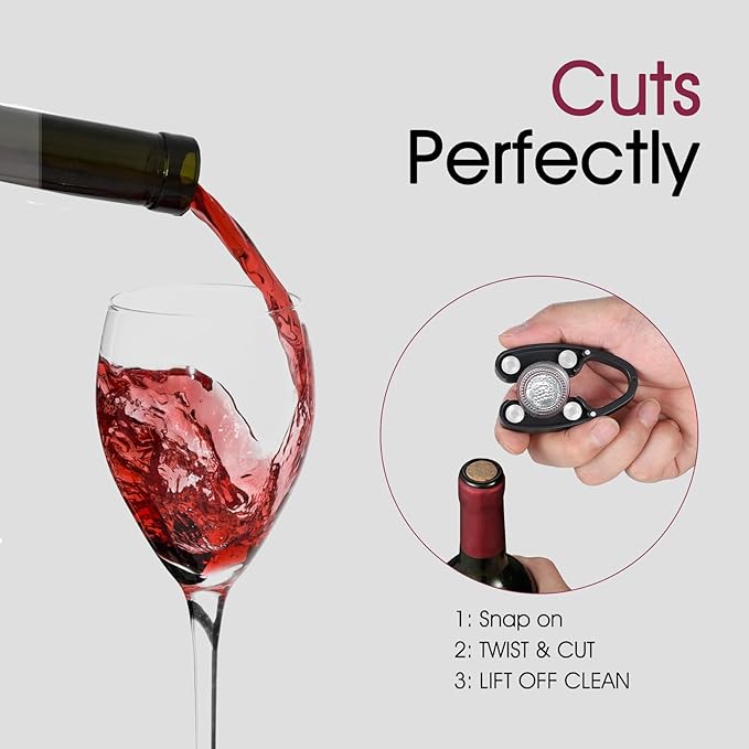 GOBETTER 2 Pcs Wine Foil Cutter Magnetic Design, 4 Stainless Blades Foil Remover Wine Bottles Opener Accessory, Removes Foil Top Effortlessly for Wine Lovers, Black