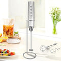 Sakgos Milk Frother with Stand Rechargeable-Handheld Frother Wand with 3 Stainless Whisks 3 Speed Adjustable, Electric Whisk Drink Mixer, Foam Maker Blender for Matcha Latte Cappuccino Chocolate