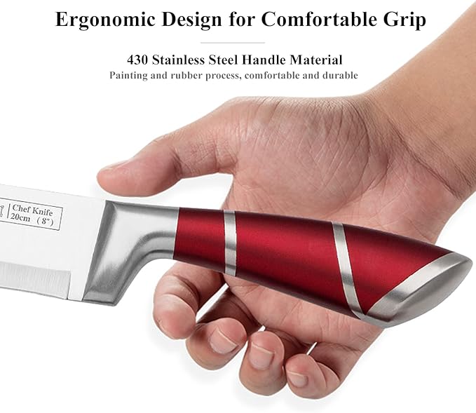 Kitchen Knife Set, 9-Piece Red Kitchen Knife Set with Acrylic Block, Non Stick Sharp High Carbon Stainless Steel Knife Set for Kitchen Cutting Meat Slicing Chopping Kitchen Gifts for Women (Red)