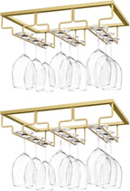 Nuovoware Wine Glass Rack, [2-Pack] Wine Glass Hanger Rack Under Cabinet Stemware Holder Storage Hanger for Bar Kitchen Cabinet (3 Rows) - Gold