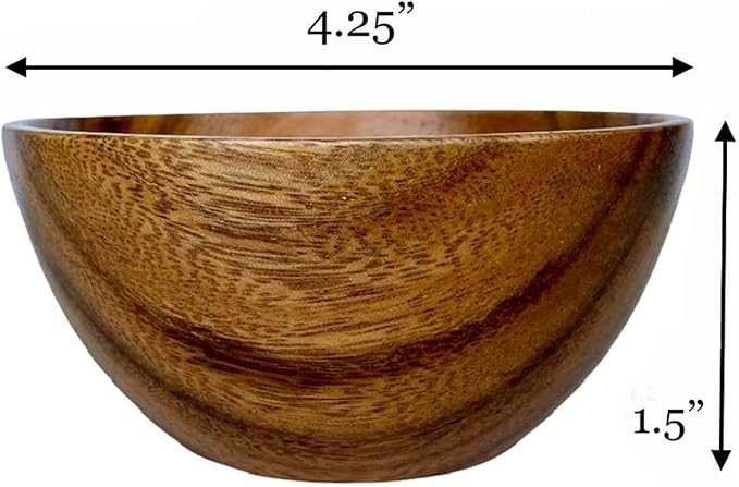 Small Wooden Calabash Bowls – 4.25” Acacia Snack, Dip & Side Dish Set of 4, Rustic Handmade Condiment Serving Bowls, Gift Ready