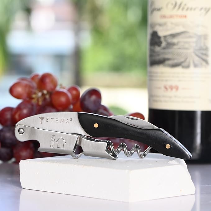 Etens Professional Wine Opener - Double Hinge Corkscrew with Foil Cutter & Cap Remover, Manual Wine Key for Bartenders & Servers