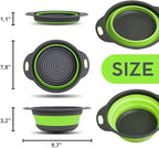 Small Collapsible Colander with Plastic Handles Round Silicone Kitchen Strainers Foldable Kitchen Strainer Perfect for Draining Pasta Vegetable and Fruit Green