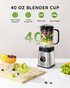 Sangcon Blenders and Food Processor Combo for Kitchen, 5 in 1 Blender for Shakes and Smoothies, Meat Chopped, Grinding & more, 40 oz Jar & 17oz Cup with To-Go Lid, Stainless Steel Silver