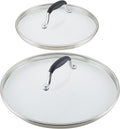 Anolon Advanced Home Glass Lids, Stainless Steel and Silicone Handles, 2 Piece, 10 Inch and 12 Inch Lid Set, Onyx