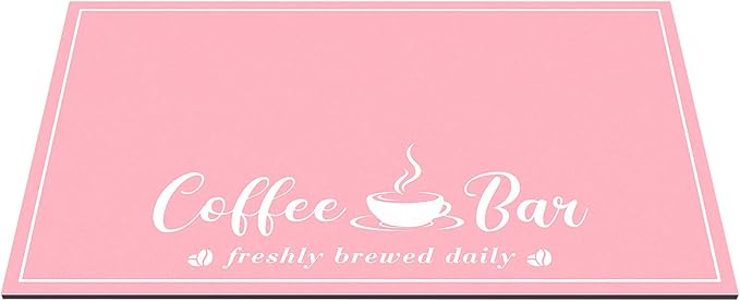 CooRug Absorbent Coffee Mat, Fashion Dish Drying Mat for Kitchen Counter Coffee Bar Accessories Espresso Machine Dish Rack 16" x 24" Pink