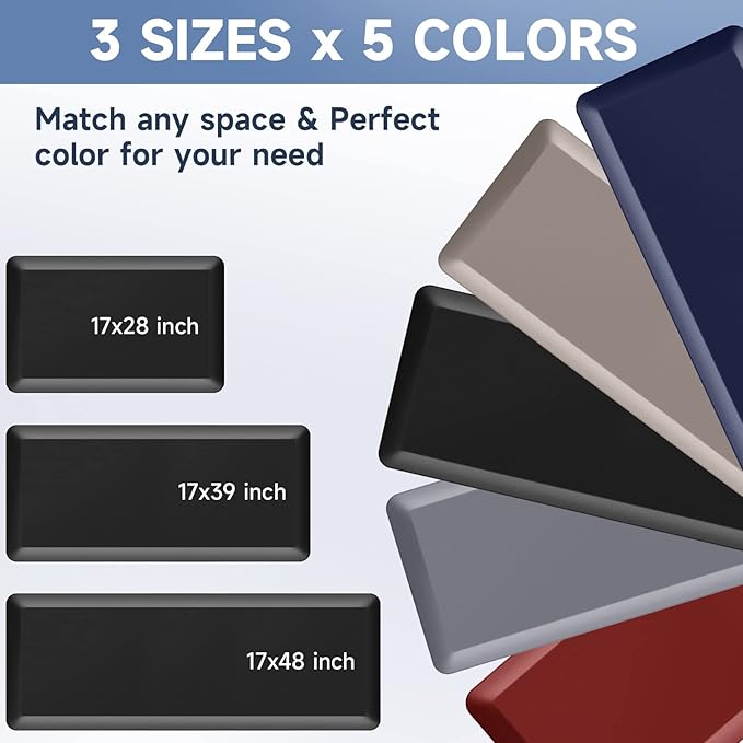 StepRite 4/5 Inch Thick Kitchen Mat Anti Fatigue Mat Kitchen Rugs Kitchen Decor Non-Slip, Stain & Water Resistant, Kitchen Mats Desk Mat for Kitchen, Office, Workshop, Black, 17'' x 47''