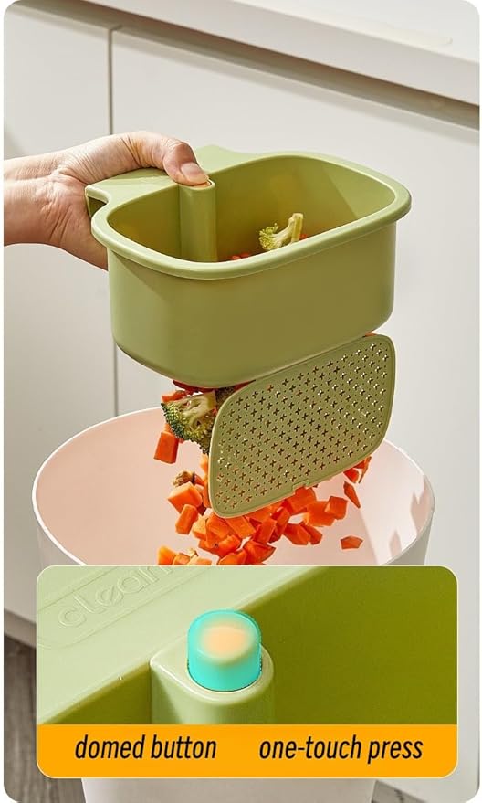 Kitchen Sink Strainer Basket, Faucet Hanging Strainer, Multi-Functional Food Colander,Press Automatic Dumping Kitchen Draining Basket, Easy Drain Filter with Bottom Release (Green)