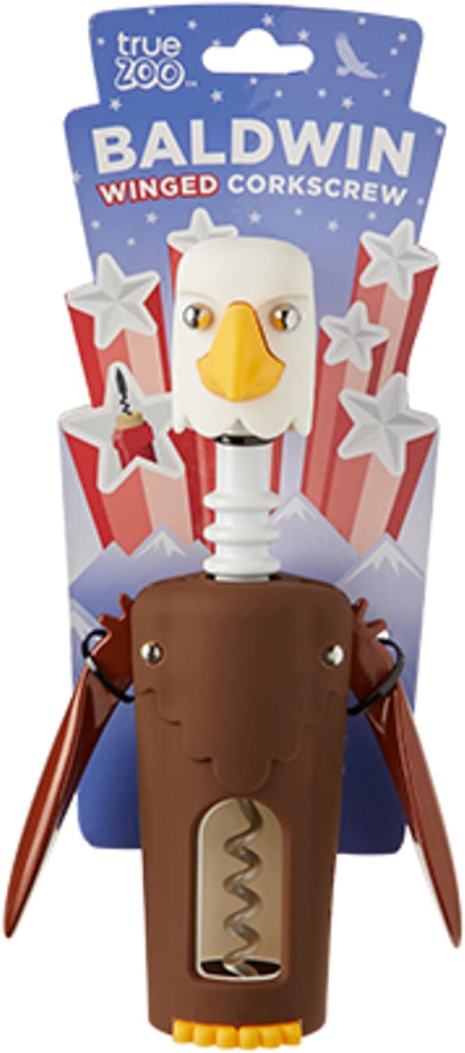 True Zoo Bald Eagle Corkscrew Wine Opener, Winged Design with Easy Grip Soft Touch Wings, Stainless Steel and Plastic with Sharp Screw for Wine Bottles, Home Bar, Kitchen, Novelty Gifts