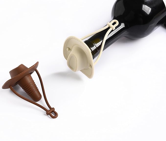 Silicone Wine Stopper Cute Wine Accessories Reusable Sealing plug Fun Cowboy Hat bottle Seals keep wine fresh Gifts for Wine Collector replacement Corks (White)