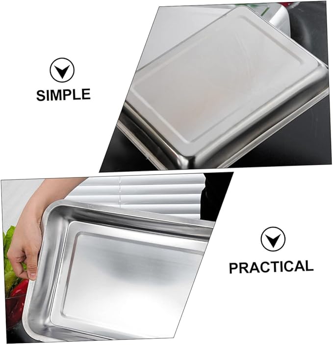 1Pc Multifunctional Stainless Steel Rectangular Plate Rustproof BBQ Plate for Toaster Oven Cookware