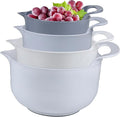 Mixing Bowls - 4 Piece Nesting Plastic Mixing Bowl Set with Pour Spouts and Handles - Non Slip Bottom and Measurement Markings (Light Gray)