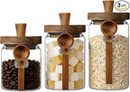 ANSQU Glass Jars with Wooden Lids and Spoons (13.5oz/20.3oz/27oz), Set of 3 Glass Food Storage Containers Coffee Jar Coffee Grounds Container, Glass Food Storage Canisters