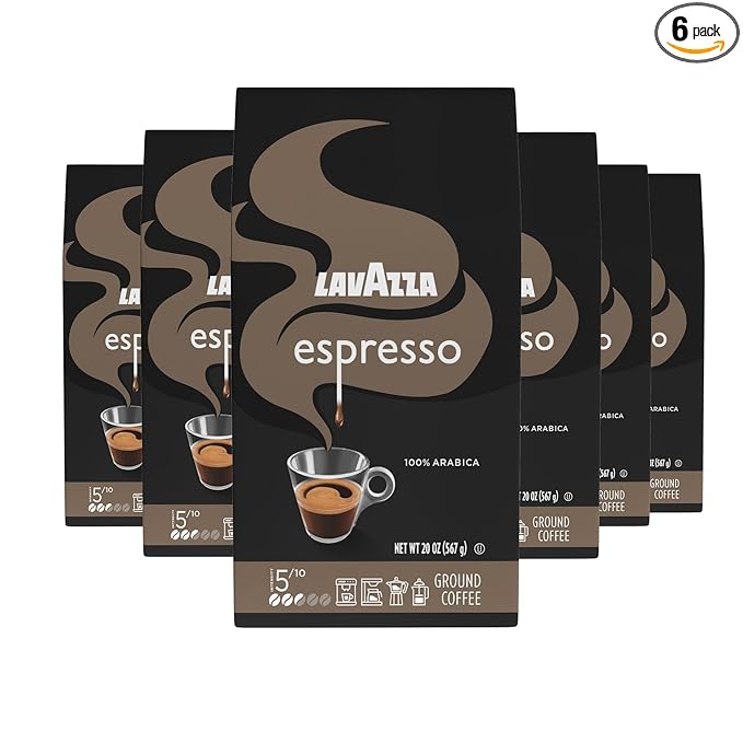 Lavazza Espresso Ground Coffee, Medium Roast, 100% Arabica, 20 oz Bag (Pack of 6)