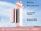 POWCAN 26 oz Insulated Water Bottle with 2-in-1 Straw and Spout Lid, Keep Cold 24H, Leak-Proof, Fits in Car Cup Holder, Stainless Steel Water Bottle for Sports, Travel, and School (Cotton Candy)