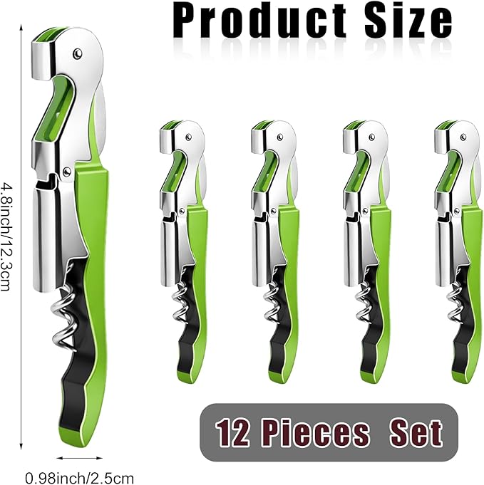 12 Pieces Professional Waiter Corkscrew Wine Openers,Green Wine Keys Opener Stainless Steel Hinges Serrated Foil Cutter for Restaurant Waiters, Sommelier, Bartenders (Green)