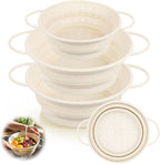 3 Pack Collapsible Colander with Strainer Bowl Set, 11 & 13 In BPA-Free Silicone Colanders for Kitchen, Heat-Resistant Strainer Dishwasher Safe Baskets for Vegetable Fruits(White)