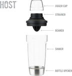 Host All in One Cocktail Shaker Set with Measurements, Reamer, Bottle Opener, Strainer and Jigger for Cold Brew Cocktails, Home Bar, Bartending, Camping, Picnic, Outdoor Party, On the Go, 18 oz