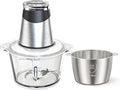 MEGAWISE Electric Food Processor, 800W Meat Grinder & Vegetable Chopper - 2 Bowls (3L Stainless Steel + 3L Glass) with 4 Blades, Dual-Speed Food Chopper for Meat, Fruits, Vegetables, and Nuts