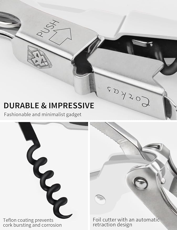 CORKAS Wine Key - 2Pack Handcrafted Professional Waiters Corkscrew, Compact Heavy Duty Wine Opener with Double Hinged, Foil Cutter and Bottle Opener, Birthday Gifts for Severs, Sommelier, Bartenders