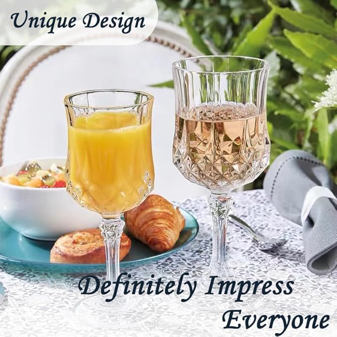 Plastic Wine Glasses, Plastic Goblets Vintage Style Cordial Unbreakable Drinking Glasses, Reusable Drinkware for Wedding Reception, Grand Event Party Supplies,Mother's Day(12, Transparent)