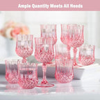 Plastic Wine Glasses, Plastic Goblets Vintage Style Cordial Unbreakable Drinking Glasses， Reusable Drinkware for Wedding Reception, Grand Event Party Supplies, Mother's Day(48, Pink)