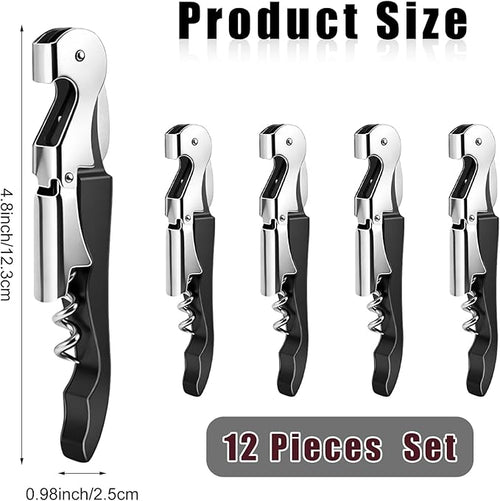 12 Pieces Professional Waiter Corkscrew Wine Openers,Black Wine Keys Opener Stainless Steel Hinges Serrated Foil Cutter for Restaurant Waiters, Sommelier, Bartenders (Black)