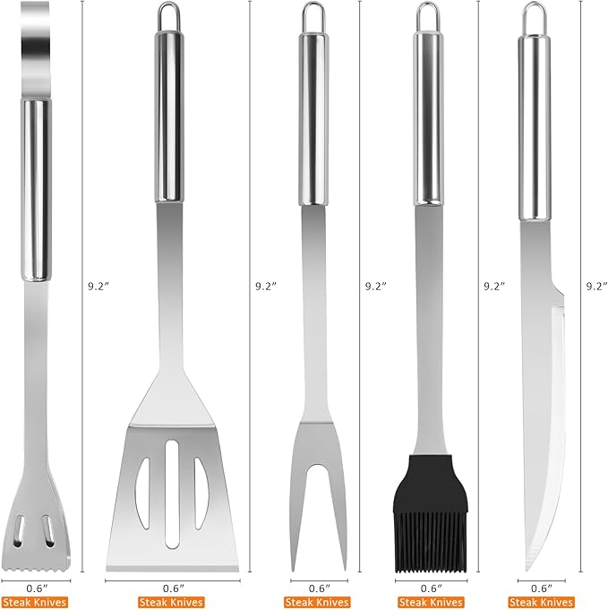 5-Piece BBQ Grill Accessories Set | Ultimate Grilling Tools for Men - Heavy Duty Stainless Steel BBQ Utensils Kit with Aluminum Case & Grill Brush for Dad (5pcs)