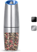 Gravity Electric Salt And Pepper Grinder, Automatic Salt And Pepper Grinder, Battery Powered (6 AAA Batteries Each), Adjustable Roughness, LED Light, 1 Pack, (Silver)