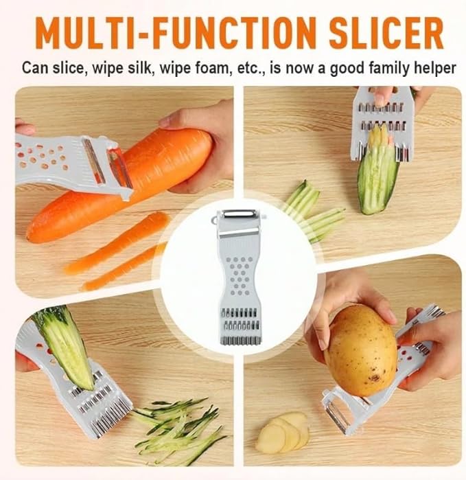 5-in-1 Multifunction Vegetable Peeler and Grater, Kitchen Slicer Tool with Stainless Steel Blades, Red