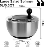 supernal 5.3Qt Salad Spinner Lettuce Spinner with Stop Button Vegetable Dryer Fruit Washer Chopper Bowl Non-Slip Base Dishwasher Safe Fruit Washing Bowl with Strainer Clear Lid & Drainage Hole Black