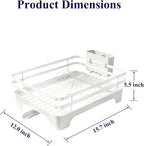 Kitsure Dish Drying Rack - Multi-Functional Dish Rack for Kitchen Counter with Cutlery Holder, Rust-Proof Storage Solution with Rotatable, 15.7" x 12.0" x 5.5", White