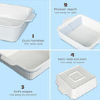 10" Square Ceramic Casserole Dish Set of 2-2.6 Qt Deep Baking Dishes with Handles for Oven, Lasagna Pan for Casseroles Cake Bread, Microwave Dishwasher Safe Bakeware Set, White