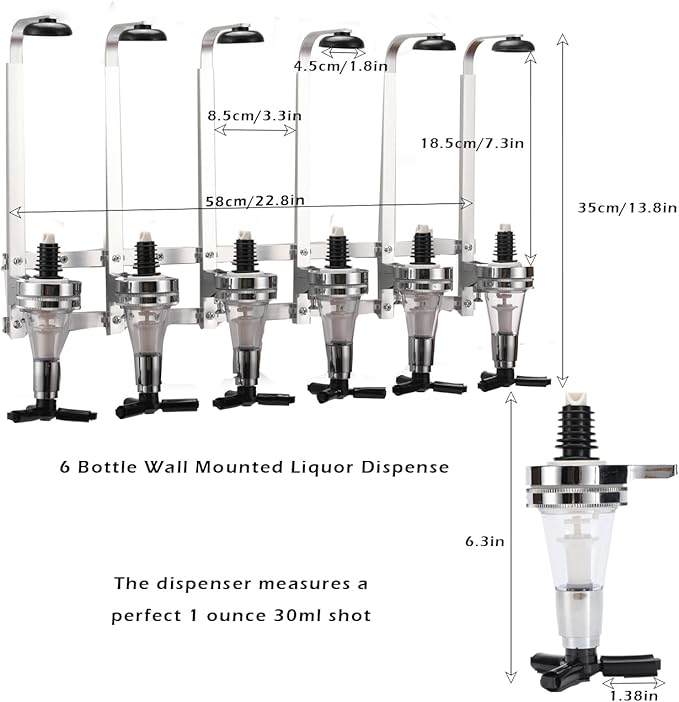 ECUTEE Wall Mounted 6-Bottle Liquor Dispenser Wine Dispenser Machine Bar Butler Drinking Pourer Home Bar Tools for Beer, Soda, Coke and Fizzy ect