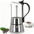 6 Cup Glass Transparent Moka Pot Stainless Steel Uncoated Stovetop Espresso Maker Italian Coffee Makers Mocha Greca Machine Cafe Classic Induction Cookers for Home Camping 350ml