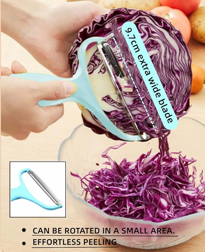 egetable,Potato,Fruit peeler cabbage cutting machine shredded kitchen stainless steel peeling knife gadget shredded cabbage Coleslaw, a must-have tool for western restaurants(Blue)