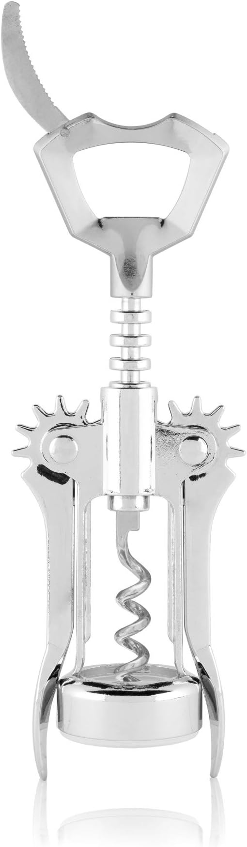 True Glider Winged Corkscrew Wine Opener with Foil Cutter, All in One Bottle Opener for Beers and Soft Drinks, Stainless Steel and Plastic with Sharp Screw, for Home Bar, Kitchen, Set of 1, Silver