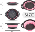 Pink Round Silicone Collapsible Colander – Small Silicone Round Kitchen Strainers with Plastic Handles Foldable Kitchen Strainer Perfect for Draining Pasta Vegetable and Fruit